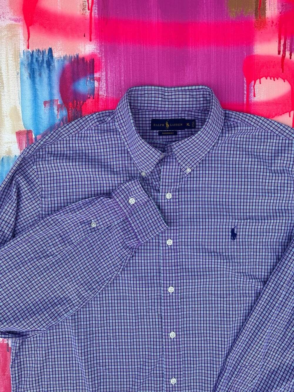 Ralph Lauren Performance Purple Gingham Check Button Down Shirt Size XL
